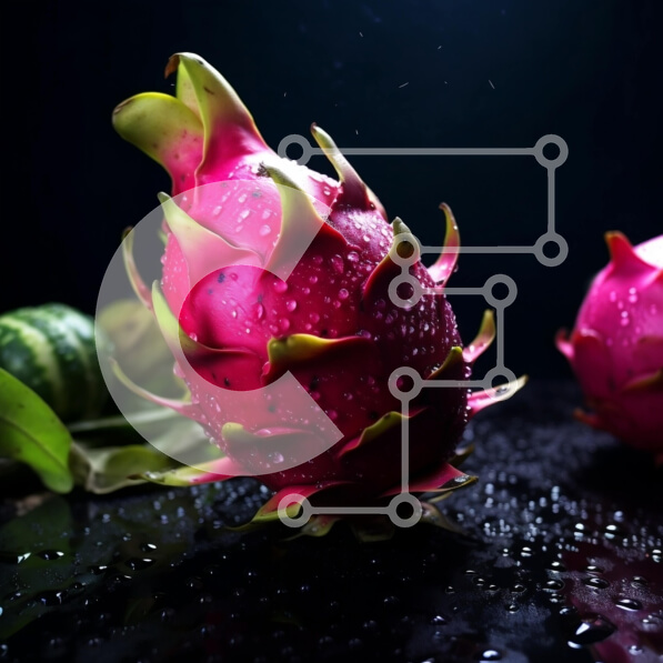 Σετ των 2 Intra Συλλεκτικό Ξύλινο Παζλ Plywood  4mm - Κοντινό πλάνο δύο φρούτων δράκων με σταγονίδια νερού σε μαύρο φόντο Σε Ξύλινο Κουτί - Διαστάσεις: 10x10 cm – 25 κομμάτια