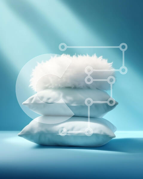 Intra Συλλεκτικό Ξύλινο Παζλ Plywood  4mm - Απλό και άνετο: Στοίβα από λευκά μαξιλάρια σε μπλε φόντο Σε Ξύλινο Κουτί - Διαστάσεις Puzzle: 10x10 cm – 25 κομμάτια