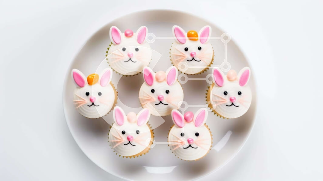 Σετ των 2 Intra Συλλεκτικό Ξύλινο Παζλ Plywood  4mm - Πασχαλινά λαγουδάκια Cupcakes σε λευκό πιάτο Σε Ξύλινο Κουτί - Διαστάσεις: 10x10 cm – 25 κομμάτια