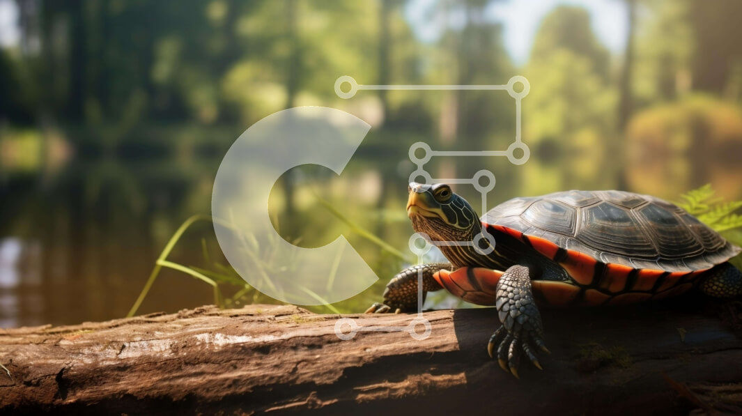 Intra Συλλεκτικό Ξύλινο Παζλ Plywood  4mm - Χελώνα που στηρίζεται στον παλιό κορμό δέντρου δίπλα στο νερό Σε Ξύλινο Κουτί - Διαστάσεις: 10x10 cm – 25 κομμάτια