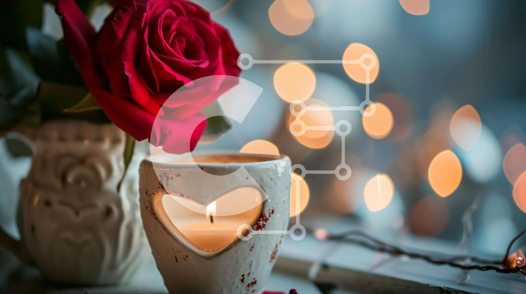 Σετ των 2 Intra Συλλεκτικό Ξύλινο Παζλ Plywood  4mm - Ρομαντική νεκρή φύση με κόκκινο τριαντάφυλλο, κερί και κύπελλο σε σχήμα καρδιάς Σε Ξύλινο Κουτί - Διαστάσεις: 10x10 cm – 25 κομμάτια