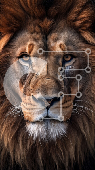 Σετ των 2 Intra Συλλεκτικό Ξύλινο Παζλ Plywood  4mm - Μαύρο και άσπρο σε κοντινή πλάνο Πρόσωπο λιονταριού με διαπεραστικά καστανά μάτια και σοβαρή έκφραση Σε Ξύλινο Κουτί - Διαστάσεις: 10x10 cm – 25 κομμάτια