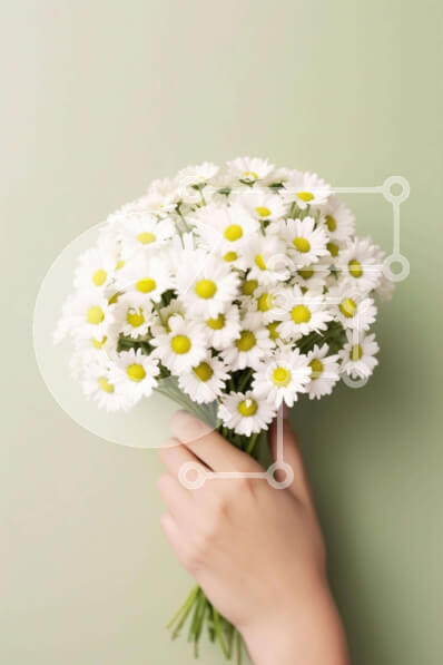 Σετ των 2 Intra Συλλεκτικό Ξύλινο Παζλ Plywood  4mm - Γυναικείο χέρι που κρατά φρεσκοκομμένες λευκές μαργαρίτες Σε Ξύλινο Κουτί - Διαστάσεις: 10x10 cm – 25 κομμάτια