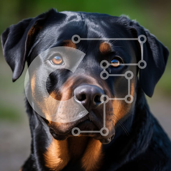 Intra Συλλεκτικό Ξύλινο Παζλ Plywood  4mm - Κοντινό πλάνο ενός μεγάλου μαύρου και καστανού σκύλου με μια σοβαρή έκφραση Σε Ξύλινο Κουτί - Διαστάσεις: 10x10 cm – 25 κομμάτια