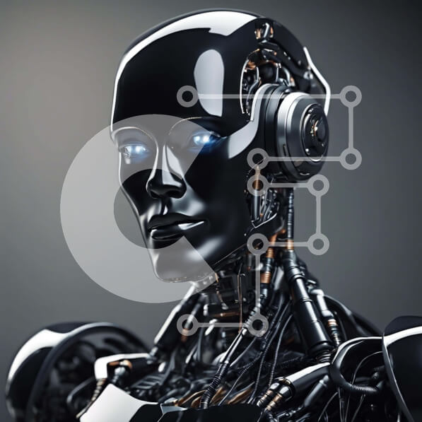 Intra Συλλεκτικό Ξύλινο Παζλ Plywood  4mm - Μαύρο ρομπότ με μπλε μάτια και ακουστικά - το μέλλον της τεχνητής νοημοσύνης (AI) Σε Ξύλινο Κουτί - Διαστάσεις Puzzle: 10x10 cm – 25 κομμάτια