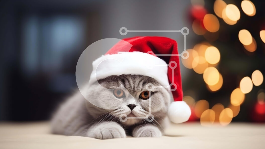 Σετ των 2 Intra Συλλεκτικό Ξύλινο Παζλ Plywood  4mm - Γκρι γάτα με πορτοκαλί καπέλο Άγιου Βασίλη Σε Ξύλινο Κουτί - Διαστάσεις: 10x10 cm – 25 κομμάτια