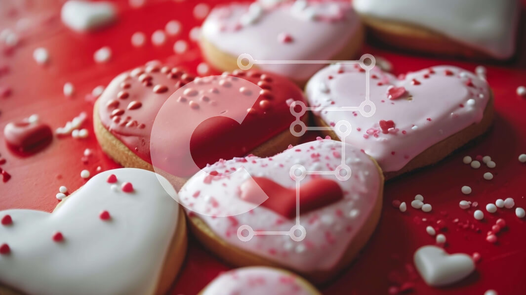 Σετ των 2 Intra Συλλεκτικό Ξύλινο Παζλ Plywood  4mm - Μπισκότα σε σχήμα καρδιάς στο κόκκινο τραπέζι για την ημέρα του Αγίου Βαλεντίνου Σε Ξύλινο Κουτί - Διαστάσεις: 10x10 cm – 25 κομμάτια