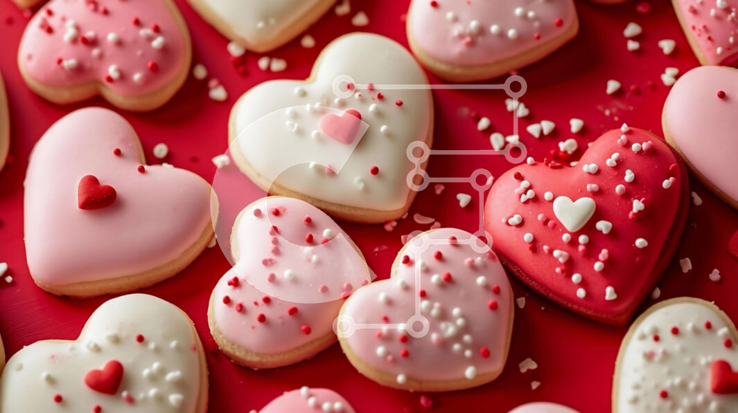 Σετ των 2 Intra Συλλεκτικό Ξύλινο Παζλ Plywood  4mm - Μπισκότα σε σχήμα καρδιάς με κόκκινα και λευκά πασπαλίσματα σε πορτοκαλί φόντο Σε Ξύλινο Κουτί - Διαστάσεις: 10x10 cm – 25 κομμάτια