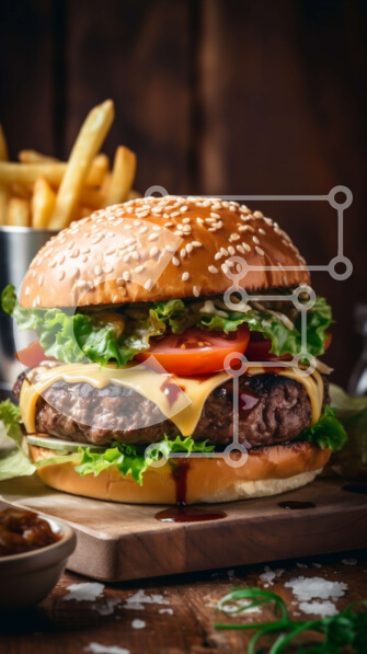 Intra Συλλεκτικό Ξύλινο Παζλ Plywood  4mm - Λαχταριστό Cheeseburger με φρέσκο ​​μαρούλι, ντομάτα και τραγανές πατάτες Σε Ξύλινο Κουτί - Διαστάσεις: 10x10 cm – 25 κομμάτια