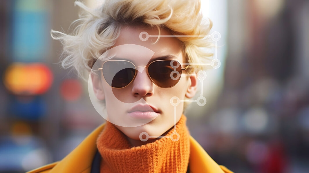 Intra Συλλεκτικό Ξύλινο Παζλ Plywood  4mm - Ξανθιά γυναίκα με γυαλιά ηλίου και κίτρινο κασκόλ στο City Street Σε Ξύλινο Κουτί - Διαστάσεις Puzzle: 10x10 cm – 25 κομμάτια