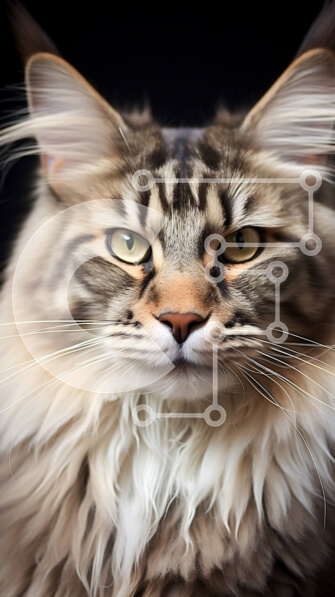 Σετ των 2 Intra Συλλεκτικό Ξύλινο Παζλ Plywood  4mm - Έντονο βλέμμα: Κοντινή εικόνα μιας χνουδωτής μακρυμάλλης γάτας με λαμπερά πράσινα μάτια Σε Ξύλινο Κουτί - Διαστάσεις: 10x10 cm – 25 κομμάτια