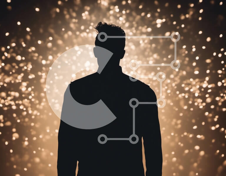 Intra Συλλεκτικό Ξύλινο Παζλ Plywood  4mm - Σιλουέτα ενός άνδρα που στέκεται μπροστά από τα αστραφτερά φώτα Σε Ξύλινο Κουτί - Διαστάσεις Puzzle: 10x10 cm – 25 κομμάτια