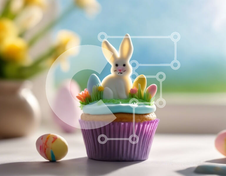 Intra Συλλεκτικό Ξύλινο Παζλ Plywood  4mm - Πασχαλινό Cupcake με λαγουδάκι και αυγά Σε Ξύλινο Κουτί - Διαστάσεις: 10x10 cm – 25 κομμάτια