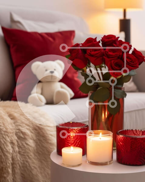 Intra Συλλεκτικό Ξύλινο Παζλ Plywood  4mm - Σαλόνι με κόκκινα τριαντάφυλλα και κεριά Σε Ξύλινο Κουτί - Διαστάσεις Puzzle: 10x10 cm – 25 κομμάτια