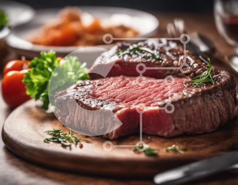 Σετ των 2 Intra Συλλεκτικό Ξύλινο Παζλ Plywood  4mm - Μπριζόλα σε φέτες σε ξύλινο ξύλο κοπής με σκεύη Σε Ξύλινο Κουτί - Διαστάσεις: 10x10 cm – 25 κομμάτια