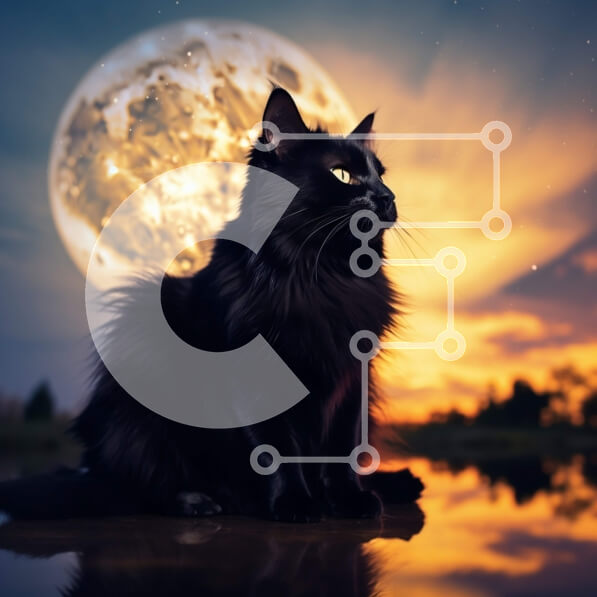 Intra Συλλεκτικό Ξύλινο Παζλ Plywood  4mm - Σαγηνευτική εικόνα μιας μαύρης γάτας με πανσέληνο Σε Ξύλινο Κουτί - Διαστάσεις: 10x10 cm – 25 κομμάτια