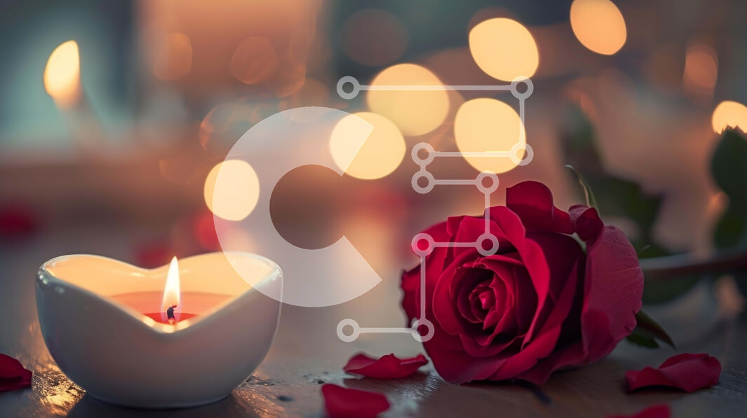 Intra Συλλεκτικό Ξύλινο Παζλ Plywood  4mm - Ρομαντικό κόκκινο τριαντάφυλλο και κερί σε ξύλινο τραπέζι Σε Ξύλινο Κουτί - Διαστάσεις Puzzle: 10x10 cm – 25 κομμάτια