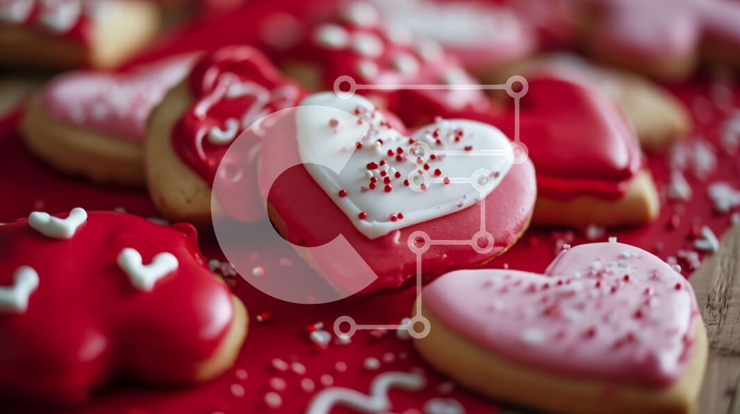 Σετ των 2 Intra Συλλεκτικό Ξύλινο Παζλ Plywood  4mm - Κόκκινα και λευκά μπισκότα σε σχήμα καρδιάς σε ξύλινο τραπέζι Σε Ξύλινο Κουτί - Διαστάσεις: 10x10 cm – 25 κομμάτια