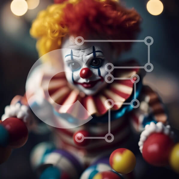 Intra Συλλεκτικό Ξύλινο Παζλ Plywood  4mm - Ανατριχιαστική κούκλα κλόουν με μυστηριώδη ατμόσφαιρα σε σκοτεινό φόντο Σε Ξύλινο Κουτί - Διαστάσεις Puzzle: 10x10 cm – 25 κομμάτια