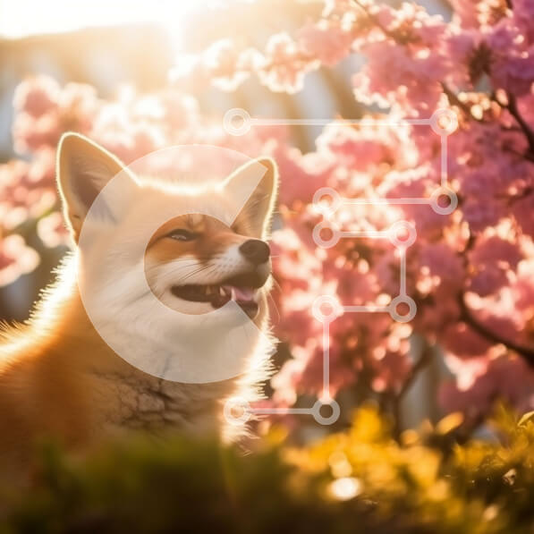 Intra Συλλεκτικό Ξύλινο Παζλ Plywood  4mm - Όμορφη εικόνα της κόκκινης αλεπούς και του ροζ ανθισμένου δέντρου Σε Ξύλινο Κουτί - Διαστάσεις: 10x10 cm – 25 κομμάτια