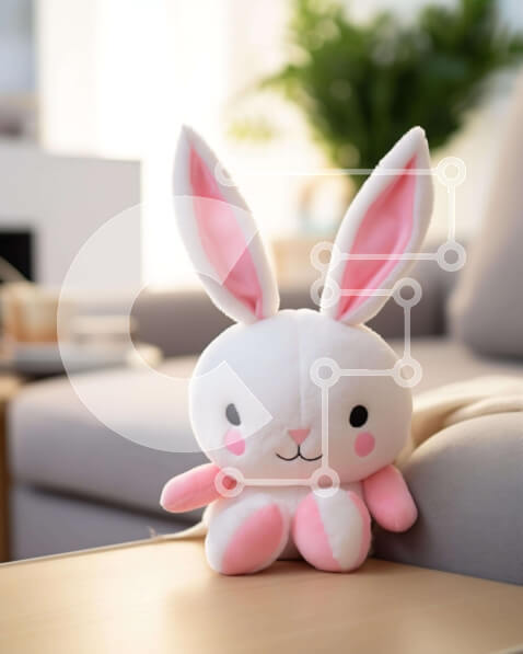 Intra Συλλεκτικό Ξύλινο Παζλ Plywood  4mm - Λευκό και ροζ λαγουδάκι γεμιστό ζώο στο τραπέζι Σε Ξύλινο Κουτί - Διαστάσεις: 10x10 cm – 25 κομμάτια