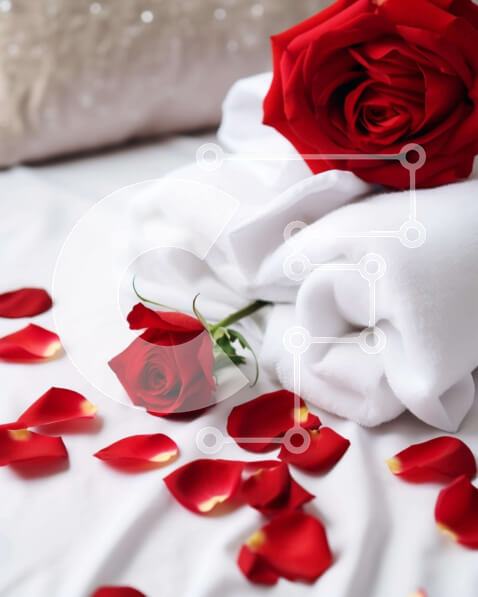 Intra Συλλεκτικό Ξύλινο Παζλ Plywood  4mm - Ρομαντική γιορτή του Αγίου Βαλεντίνου με κόκκινα τριαντάφυλλα και λευκή πετσέτα Σε Ξύλινο Κουτί - Διαστάσεις Puzzle: 10x10 cm – 25 κομμάτια