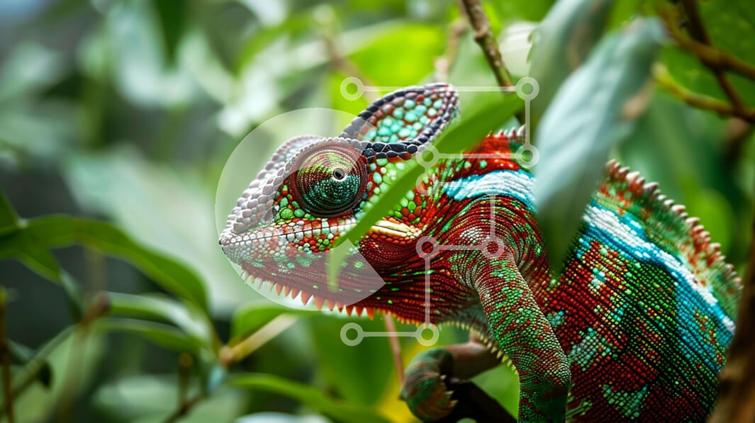 Σετ των 2 Intra Συλλεκτικό Ξύλινο Παζλ Plywood  4mm - Πολύχρωμος χαμαιλέοντας σκαρφαλωμένος σε πράσινα φύλλα Σε Ξύλινο Κουτί - Διαστάσεις: 10x10 cm – 25 κομμάτια