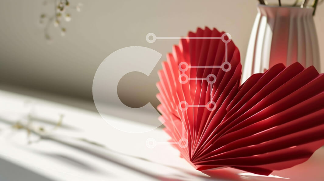 Intra Συλλεκτικό Ξύλινο Παζλ Plywood  4mm - Γλυπτό Origami με κόκκινη καρδιά σε λευκό βάζο με λουλούδια Σε Ξύλινο Κουτί - Διαστάσεις Puzzle: 10x10 cm – 25 κομμάτια