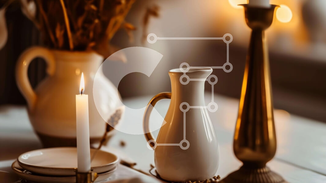 Intra Συλλεκτικό Ξύλινο Παζλ Plywood  4mm - Σετ τραπεζαρίας με πιάτα, φλιτζάνια και κηροπήγια Σε Ξύλινο Κουτί - Διαστάσεις Puzzle: 10x10 cm – 25 κομμάτια