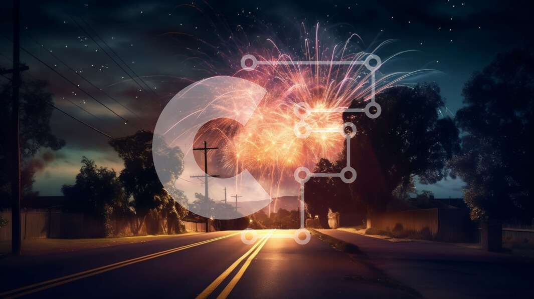 Intra Συλλεκτικό Ξύλινο Παζλ Plywood  4mm - Εκπληκτική νυχτερινή άποψη ενός δρόμου με επίδειξη πυροτεχνημάτων Σε Ξύλινο Κουτί - Διαστάσεις: 10x10 cm – 25 κομμάτια