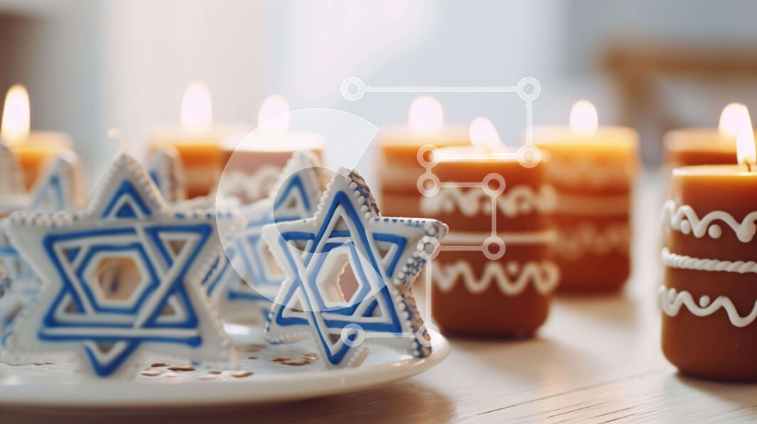 Intra Συλλεκτικό Ξύλινο Παζλ Plywood  4mm - Τραπέζι με διακοσμητικά Χανουκά, όπως κεριά, μπισκότα και μπισκότα dreidel Σε Ξύλινο Κουτί - Διαστάσεις: 10x10 cm – 25 κομμάτια