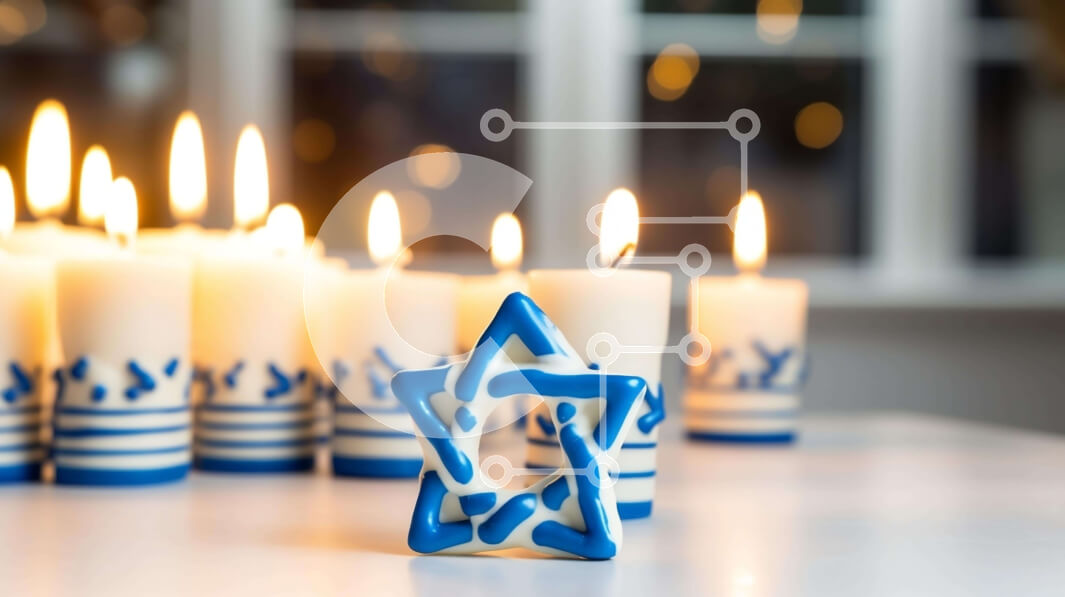 Intra Συλλεκτικό Ξύλινο Παζλ Plywood  4mm - Ομάδα από μπλε και λευκά κεριά σε σχήμα αστεριού για το Hanukkah Σε Ξύλινο Κουτί - Διαστάσεις: 10x10 cm – 25 κομμάτια