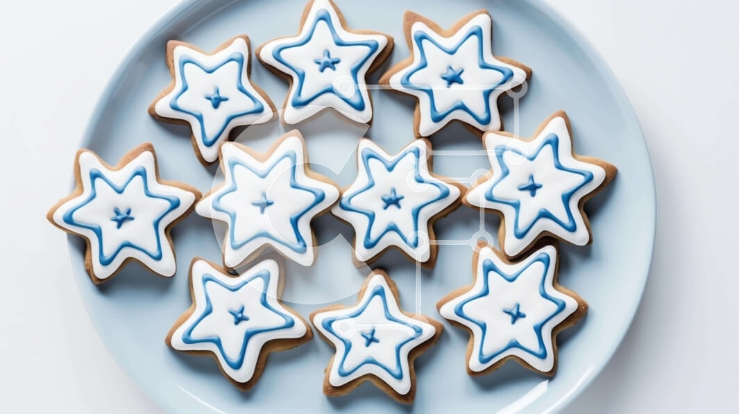 Σετ των 2 Intra Συλλεκτικό Ξύλινο Παζλ Plywood  4mm - Πιάτο με μπισκότα Blue and White Star Σε Ξύλινο Κουτί - Διαστάσεις: 10x10 cm – 25 κομμάτια