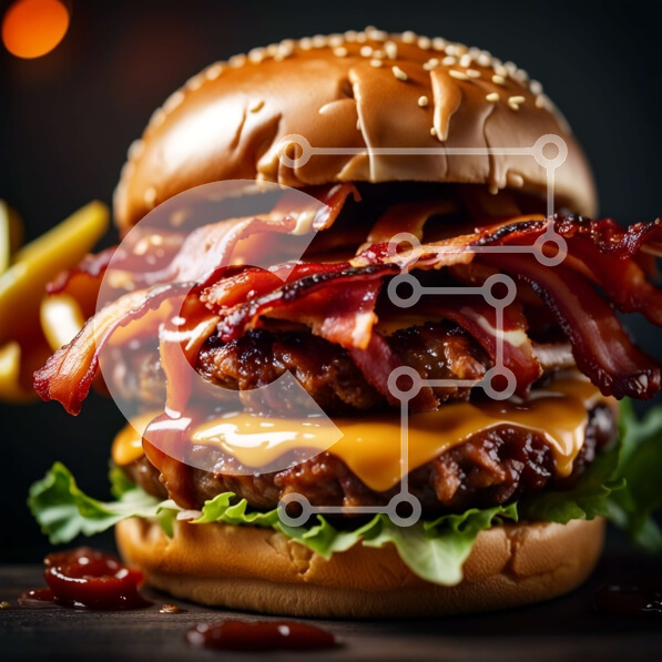 Σετ των 2 Intra Συλλεκτικό Ξύλινο Παζλ Plywood  4mm - Λαχταριστό χάμπουργκερ με μπέικον, τυρί και τηγανιτές πατάτες Σε Ξύλινο Κουτί - Διαστάσεις: 10x10 cm – 25 κομμάτια