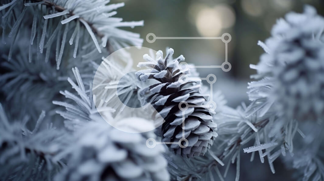 Intra Συλλεκτικό Ξύλινο Παζλ Plywood  4mm - Κοντινό πλάνο κουκουνάρια καλυμμένα με παγετό Σε Ξύλινο Κουτί - Διαστάσεις: 10x10 cm – 25 κομμάτια