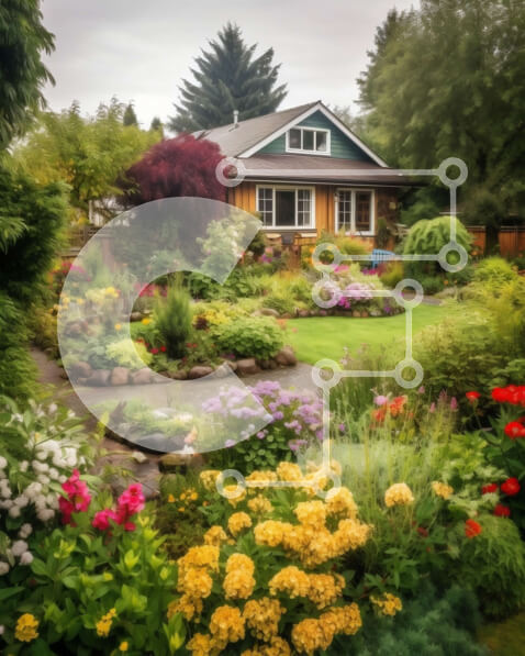 Intra Συλλεκτικό Ξύλινο Παζλ Plywood  4mm - Όμορφος κήπος με πολύχρωμα λουλούδια και ξύλινο σπίτι με πράσινη στέγη Σε Ξύλινο Κουτί - Διαστάσεις: 10x10 cm – 25 κομμάτια