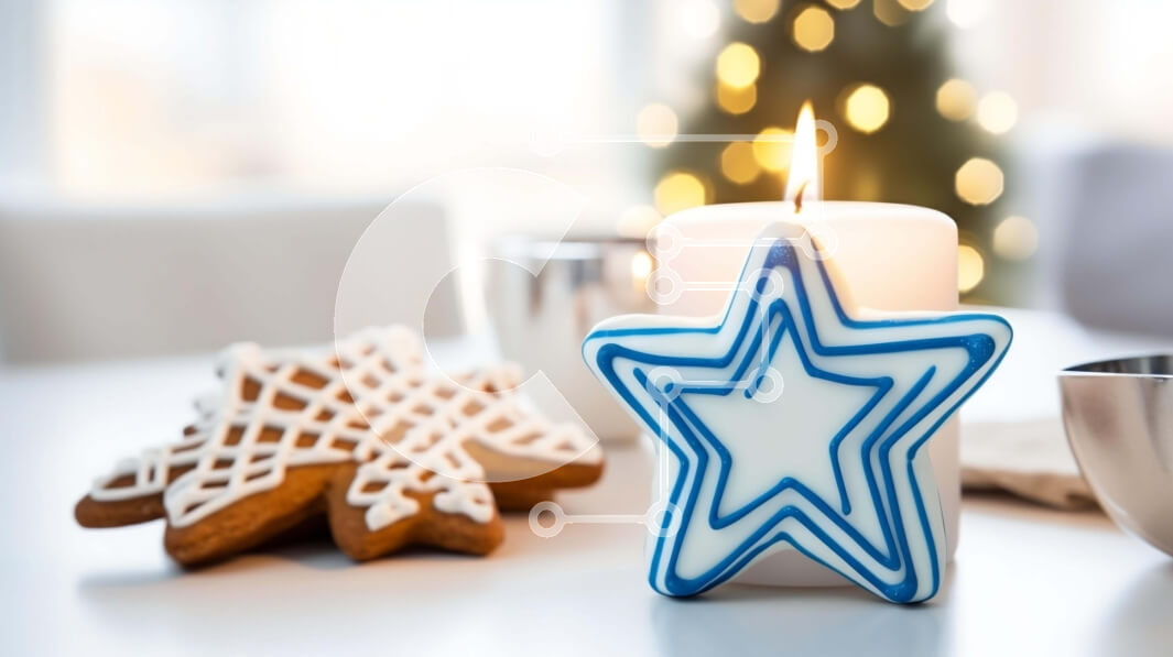 Intra Συλλεκτικό Ξύλινο Παζλ Plywood  4mm - Γιορτινά στολίδια με κεριά σε σχήμα μπλε αστεριού και μπισκότα μελόψωμο Σε Ξύλινο Κουτί - Διαστάσεις: 10x10 cm – 25 κομμάτια