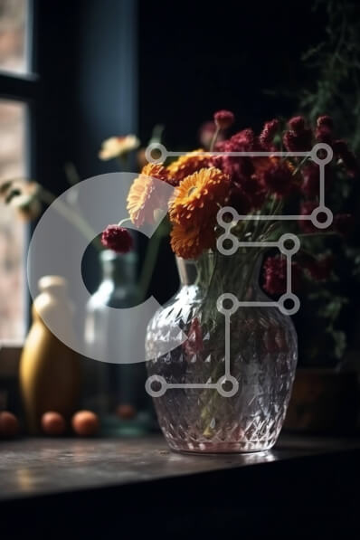 Σετ των 2 Intra Συλλεκτικό Ξύλινο Παζλ Plywood  4mm - Όμορφη εικόνα των λουλουδιών και του ορίζοντα της πόλης μέσα από το παράθυρο Σε Ξύλινο Κουτί - Διαστάσεις: 10x10 cm – 25 κομμάτια