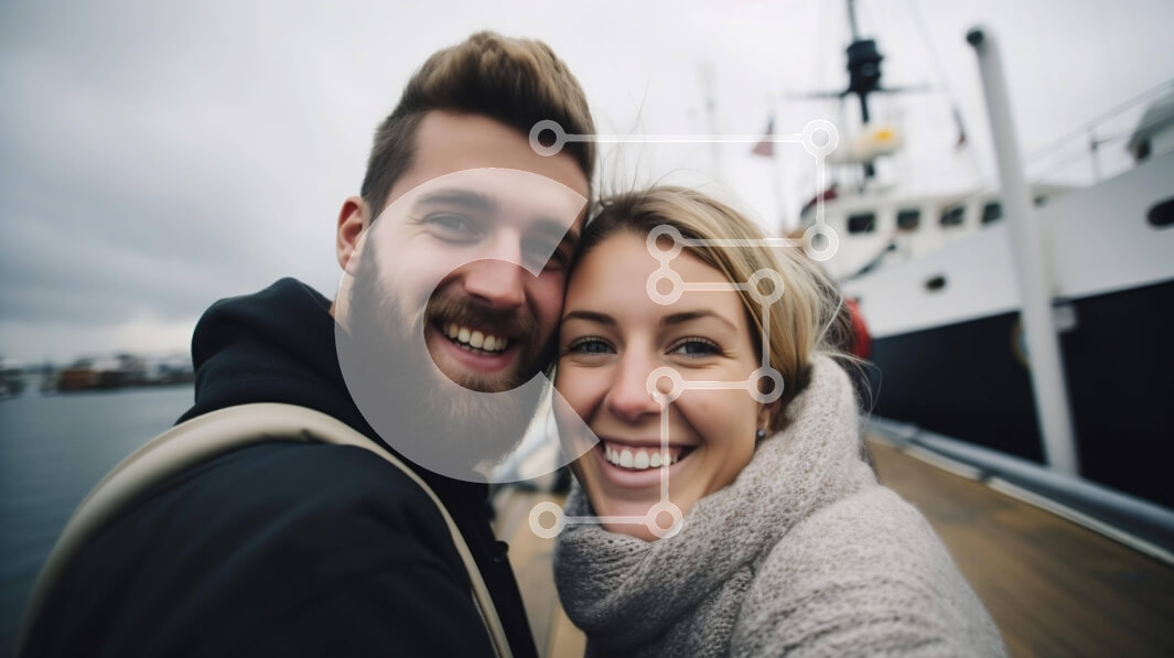 Intra Συλλεκτικό Ξύλινο Παζλ Plywood  4mm - Ζευγάρι που κρατά τα χέρια στην αποβάθρα με τις βάρκες στο παρασκήνιο Σε Ξύλινο Κουτί - Διαστάσεις Puzzle: 10x10 cm – 25 κομμάτια