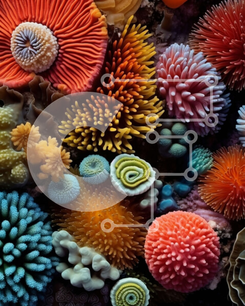 Intra Συλλεκτικό Ξύλινο Παζλ Plywood  4mm - Δονούμενη εικόνα του πολύχρωμου κοραλλιού σε έναν υποβρύχιο κόσμο Σε Ξύλινο Κουτί - Διαστάσεις: 10x10 cm – 25 κομμάτια