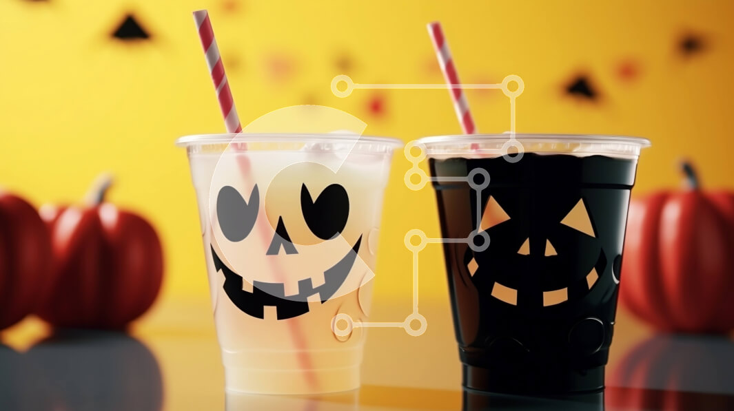 Intra Συλλεκτικό Ξύλινο Παζλ Plywood  4mm - Φλιτζάνια Jack-O-Lantern Halloween στο τραπέζι με κολοκύθες Σε Ξύλινο Κουτί - Διαστάσεις: 10x10 cm – 25 κομμάτια