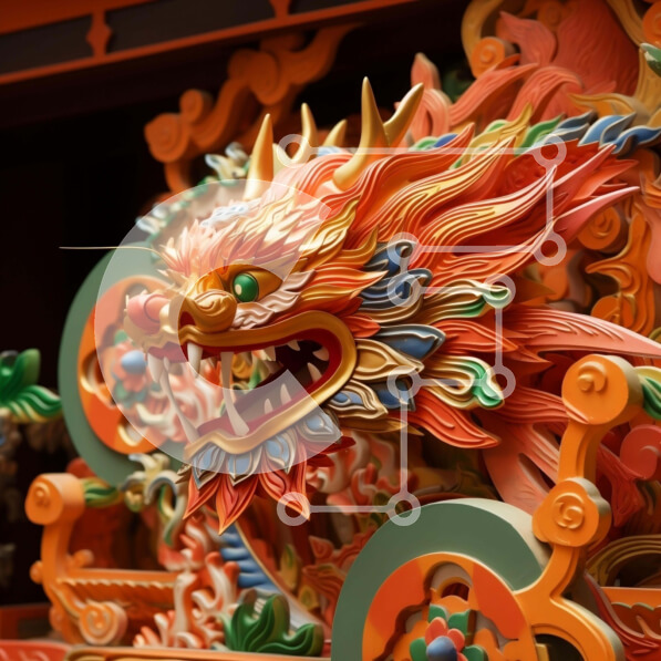 Intra Συλλεκτικό Ξύλινο Παζλ Plywood  4mm - Πολύχρωμο άγαλμα δράκου στο ντουλάπι οθόνης Σε Ξύλινο Κουτί - Διαστάσεις Puzzle: 10x10 cm – 25 κομμάτια