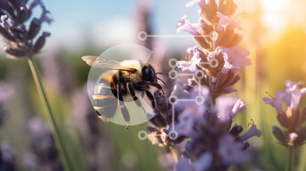 Intra Συλλεκτικό Ξύλινο Παζλ Plywood  4mm - Μέλισσα στα λουλούδια λεβάντας με τον ήλιο στο φόντο Σε Ξύλινο Κουτί - Διαστάσεις: 10x10 cm – 25 κομμάτια