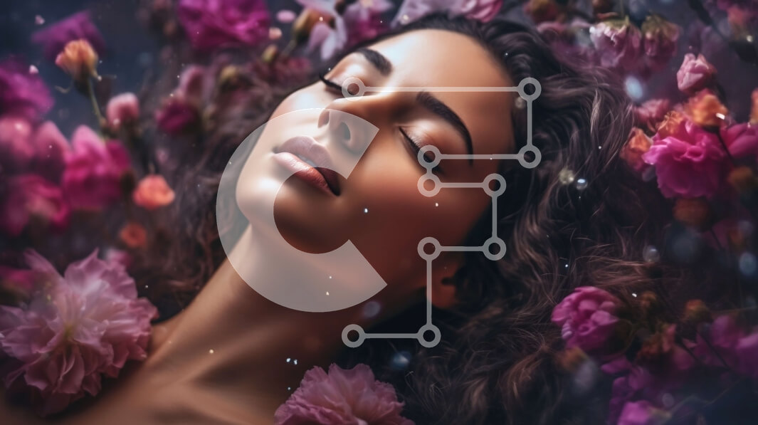 Intra Συλλεκτικό Ξύλινο Παζλ Plywood  4mm - Όμορφη εικόνα μιας γυναίκας που περιβάλλεται από ροζ λουλούδια σε μια έναστρη νύχτα Σε Ξύλινο Κουτί - Διαστάσεις Puzzle: 10x10 cm – 25 κομμάτια