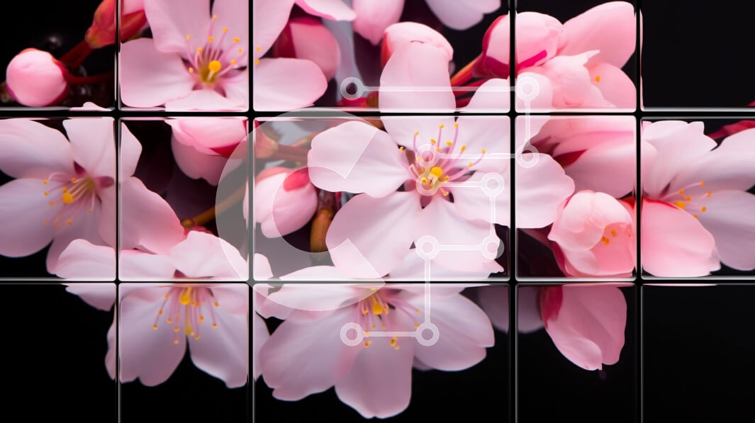 Intra Συλλεκτικό Ξύλινο Παζλ Plywood  4mm - Ασπρόμαυρο μωσαϊκό με ροζ λουλούδια Σε Ξύλινο Κουτί - Διαστάσεις: 10x10 cm – 25 κομμάτια