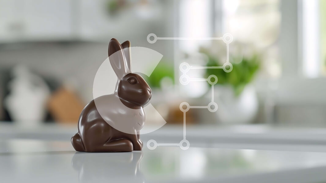 Intra Συλλεκτικό Ξύλινο Παζλ Plywood  4mm - Σοκολατένιο ειδώλιο πασχαλινό λαγουδάκι στον πάγκο της κουζίνας Σε Ξύλινο Κουτί - Διαστάσεις: 10x10 cm – 25 κομμάτια