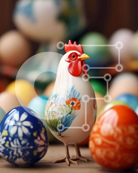 Intra Συλλεκτικό Ξύλινο Παζλ Plywood  4mm - Κεραμικός κόκορας και πολύχρωμα πασχαλινά αυγά Σε Ξύλινο Κουτί - Διαστάσεις: 10x10 cm – 25 κομμάτια