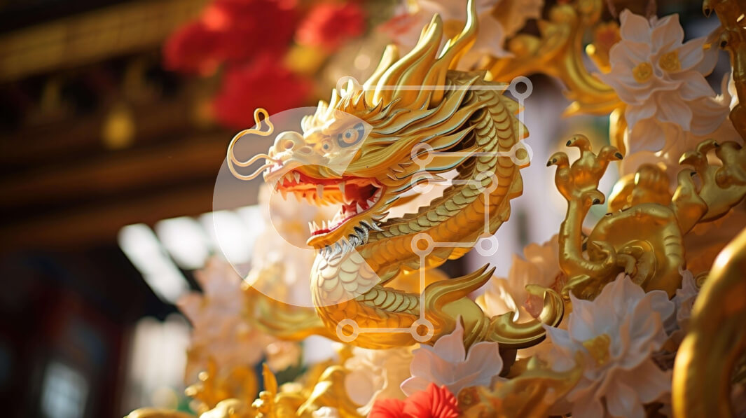 Intra Συλλεκτικό Ξύλινο Παζλ Plywood  4mm - Χρυσό άγαλμα δράκου με διακοσμητικά στοιχεία Σε Ξύλινο Κουτί - Διαστάσεις Puzzle: 10x10 cm – 25 κομμάτια