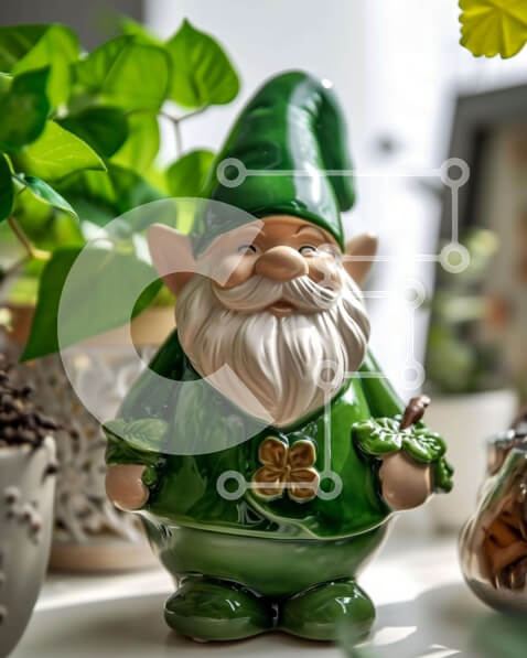 Intra Συλλεκτικό Ξύλινο Παζλ Plywood  4mm - Πράσινο ειδώλιο Gnome σε φυτά και λουλούδια σε γλάστρες Σε Ξύλινο Κουτί - Διαστάσεις: 10x10 cm – 25 κομμάτια