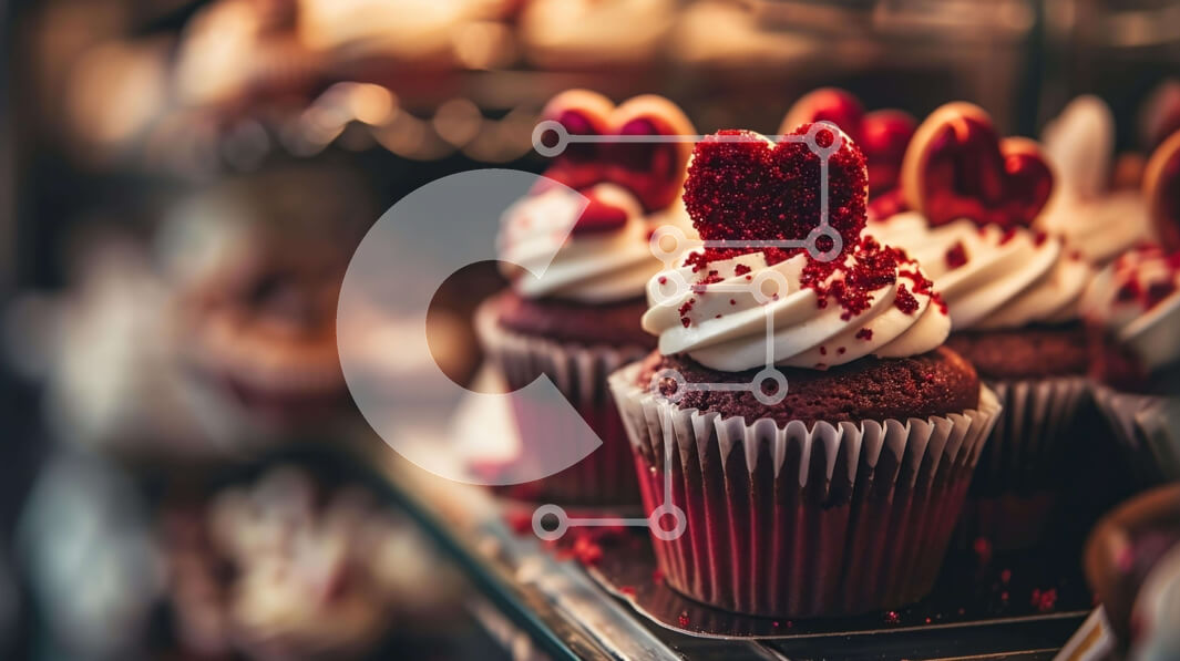 Σετ των 2 Intra Συλλεκτικό Ξύλινο Παζλ Plywood  4mm - Cupcakes για την ημέρα του Αγίου Βαλεντίνου με Red Frosting και Πασπαλίσματα σε σχήμα καρδιάς Σε Ξύλινο Κουτί - Διαστάσεις: 10x10 cm – 25 κομμάτια